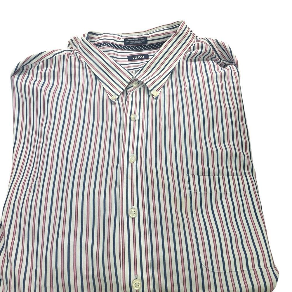 IZOD Men's Striped Shirt - pink, Blue, White size 22 35/36 tall excellent